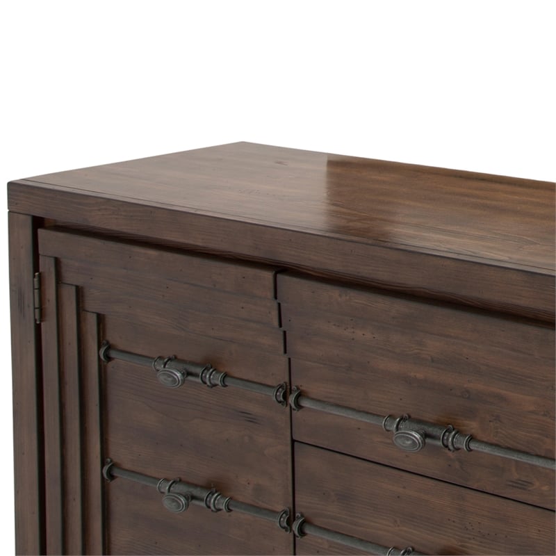 Michael Amini Carrollton Spruce Solids Wood Sideboard in Rustic Ranch Brown