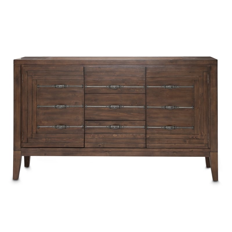 Michael Amini Carrollton Spruce Solids Wood Sideboard in Rustic Ranch Brown
