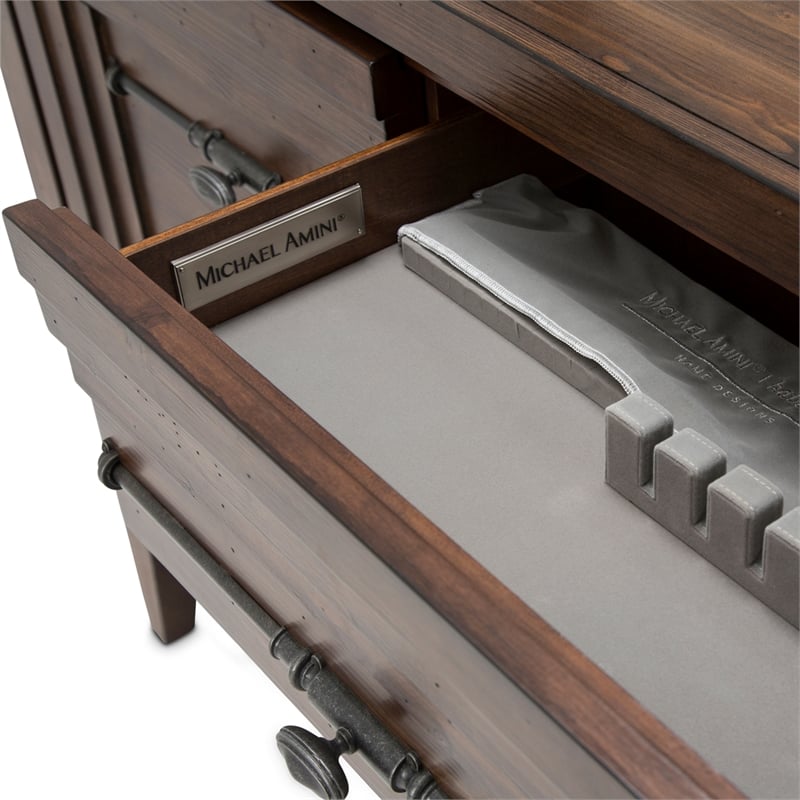 Michael Amini Carrollton Spruce Solids Wood Sideboard in Rustic Ranch Brown
