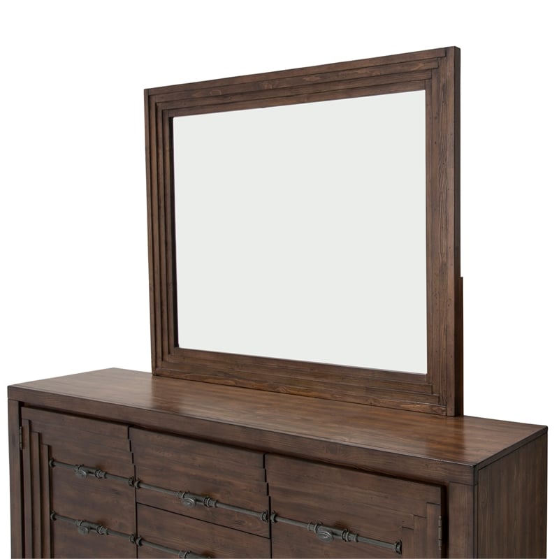 Michael Amini Carrollton Wood & Glass Sideboard w/ Mirror in Rustic Ranch Brown