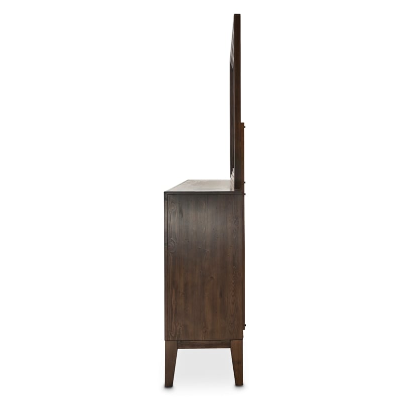 Michael Amini Carrollton Wood & Glass Sideboard w/ Mirror in Rustic Ranch Brown