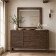 Michael Amini Carrollton Wood & Glass Sideboard w/ Mirror in Rustic Ranch Brown