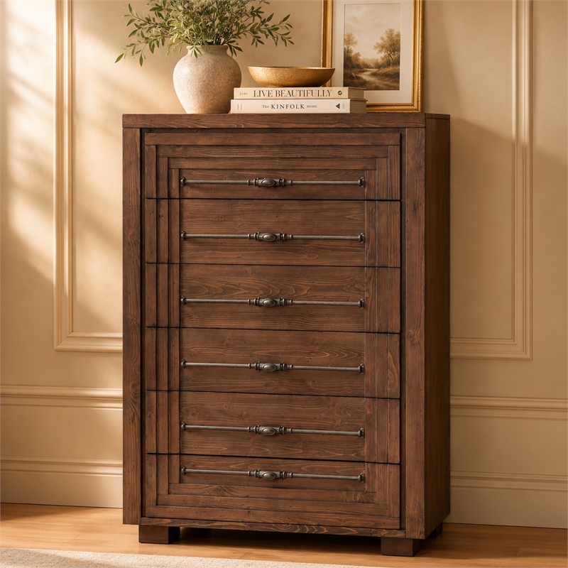Michael Amini Carrollton 6-Drawer Chest in Rustic Ranch Brown