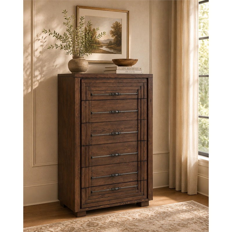Michael Amini Carrollton 6-Drawer Chest in Rustic Ranch Brown