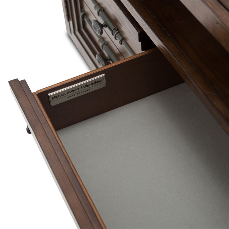 Michael Amini Carrollton Wood TV Console in Rustic Ranch Brown