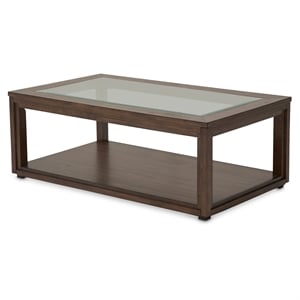 Michael Amini Carrollton Rectangular Wood & Glass Coffee Table in Rustic Brown