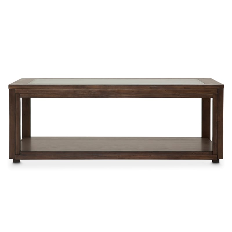 Michael Amini Carrollton Rectangular Wood & Glass Coffee Table in Rustic Brown