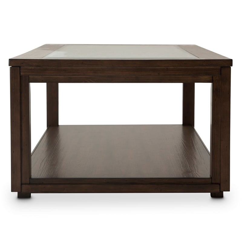 Michael Amini Carrollton Rectangular Wood & Glass Coffee Table in Rustic Brown