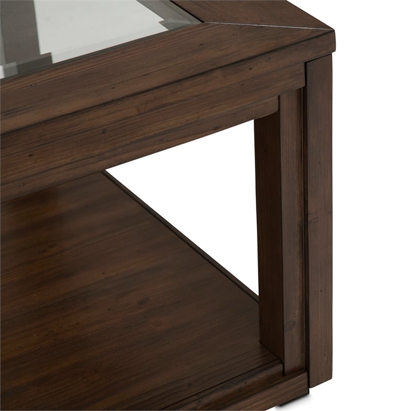 Michael Amini Carrollton Rectangular Wood & Glass Coffee Table in Rustic Brown