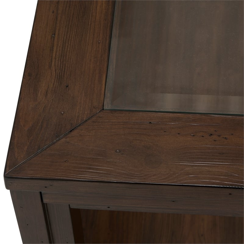 Michael Amini Carrollton Rectangular Wood & Glass Coffee Table in Rustic Brown