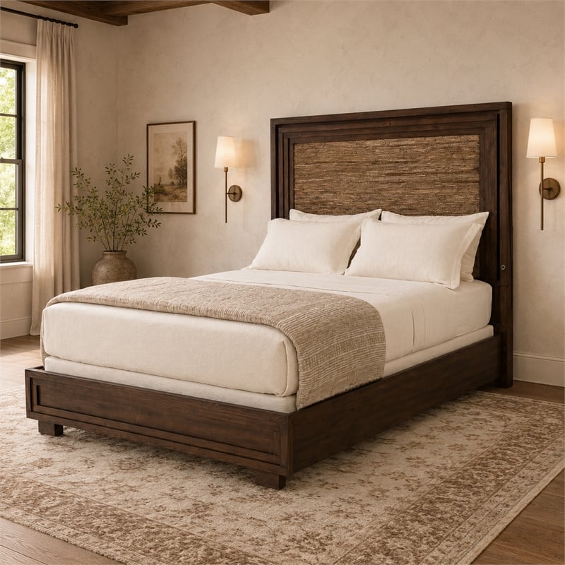 Michael Amini Carrollton Queen Panel Bed in Rustic Ranch Brown