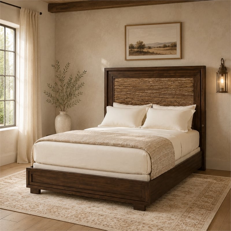 Michael Amini Carrollton Queen Panel Bed in Rustic Ranch Brown