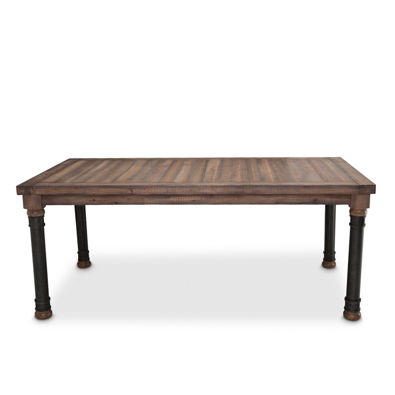 Michael Amini Crossings Rectangular Wood & Metal Dining Table in Barn Brown