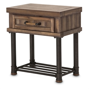 Michael Amini Crossings Wood & Metal Side Table with Drawer - Barn Brown