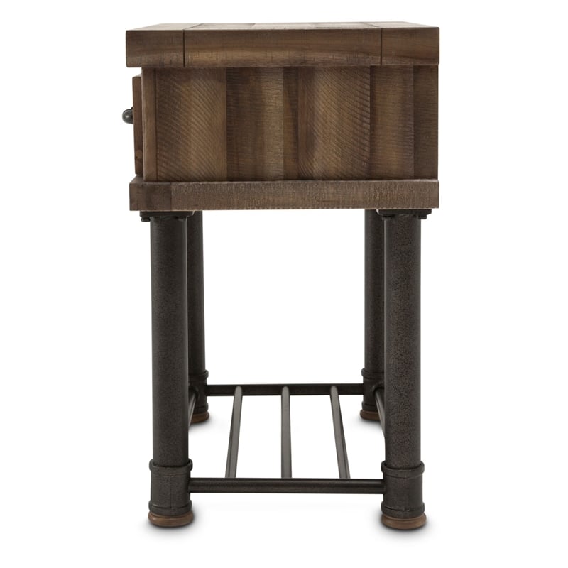 Michael Amini Crossings Wood & Metal Side Table with Drawer - Barn Brown