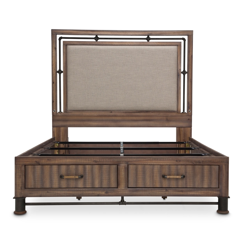 Michael Amini Crossings King Panel Bed with Drawers - Brown