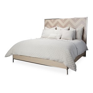 Michael Amini Silverlake Village Wood & Metal Queen Panel Bed in Washed Oak