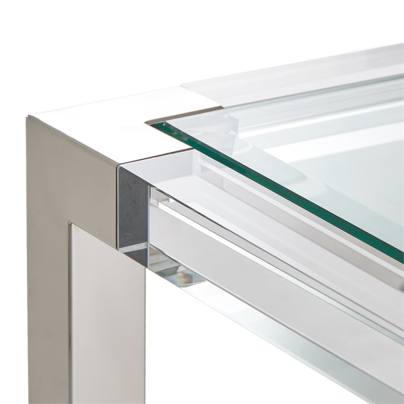 Michael Amini State St. Square Modern Stainless Steel & Glass End Table