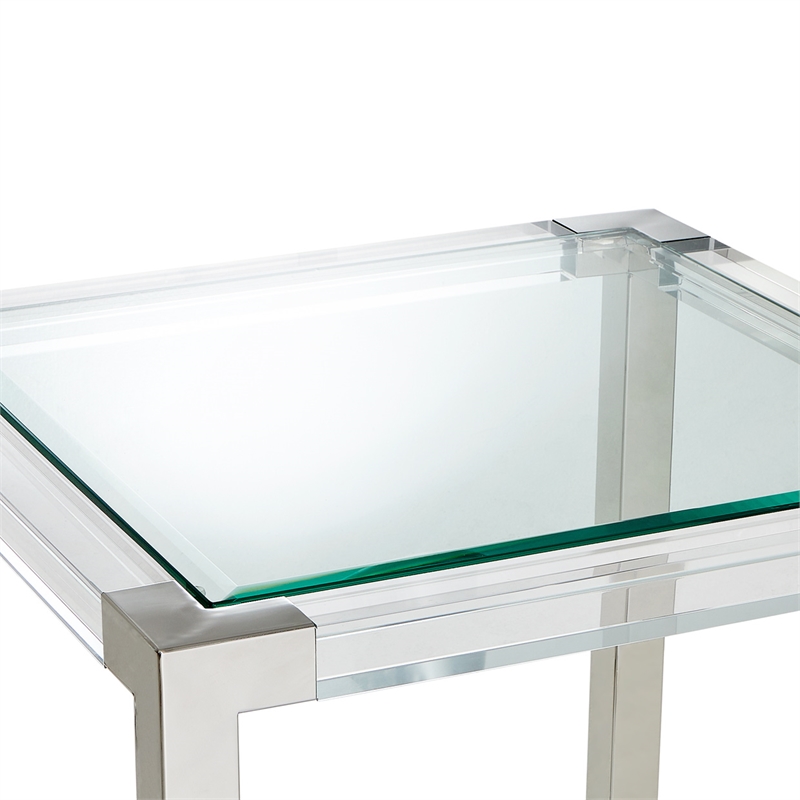 Michael Amini State St. Square Modern Stainless Steel & Glass End Table