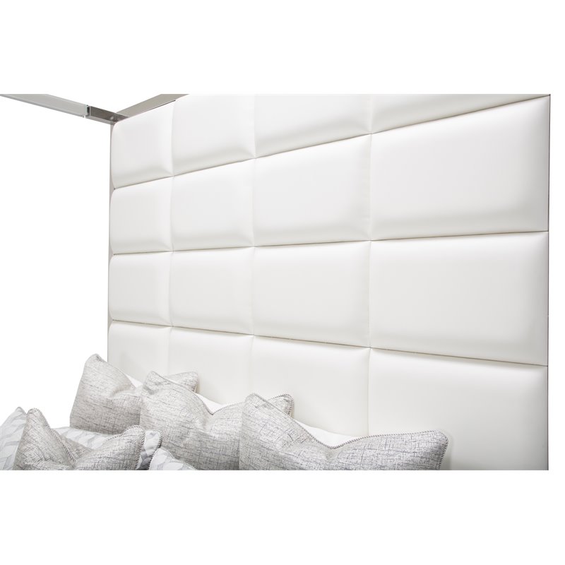 Michael Amini State St. Metal Eastern King Canopy Bed in Off White