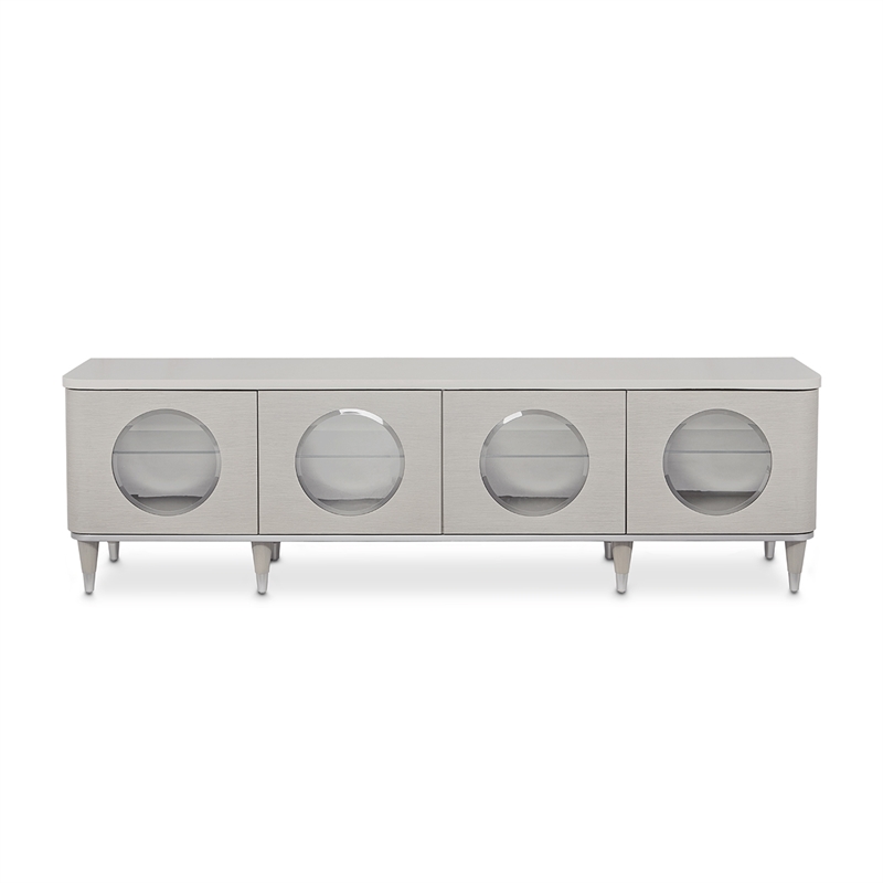 Michael Amini Eclipse Poplar Wood & Glass Media Cabinet in Moonlight Gray