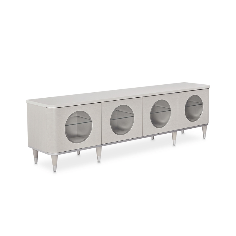 Michael Amini Eclipse Poplar Wood & Glass Media Cabinet in Moonlight Gray