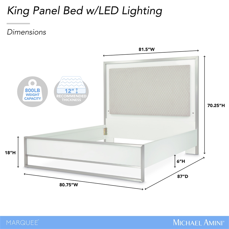 Marquee Modern Eastern King Panel Bed with LED Lights - Cloud White
