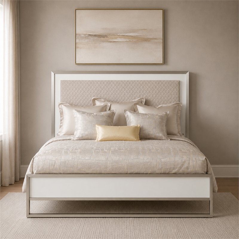 Marquee Modern Eastern King Panel Bed with LED Lights - Cloud White