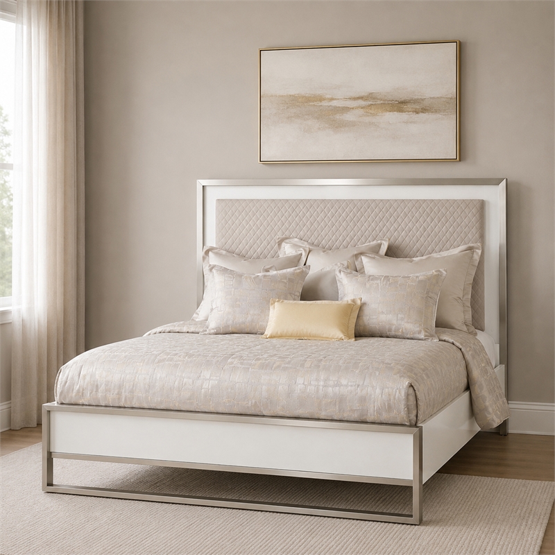 Marquee Modern Queen Panel Bed with LED Lights - Cloud White