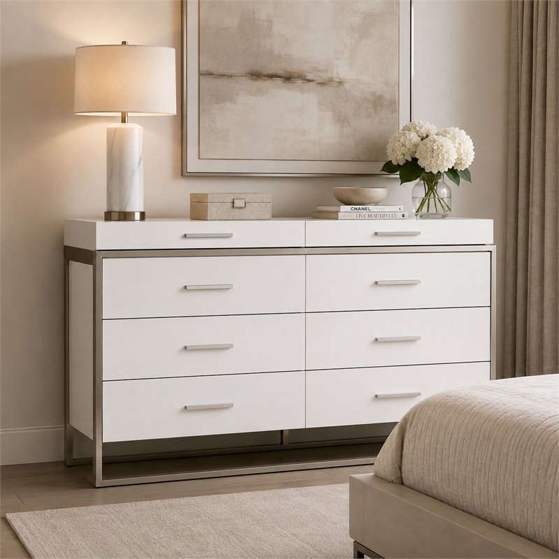 Marquee 8-Drawer Modern Dresser in Cloud White
