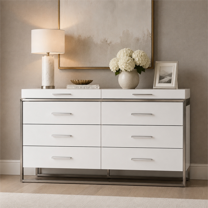 Marquee 8-Drawer Modern Dresser in Cloud White