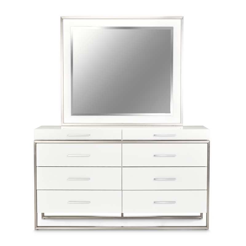 Michael Amini Marquee 8-Drawer Dresser with Mirror in Cloud White