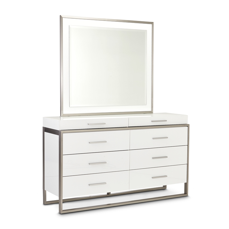 Michael Amini Marquee 8-Drawer Dresser with Mirror in Cloud White