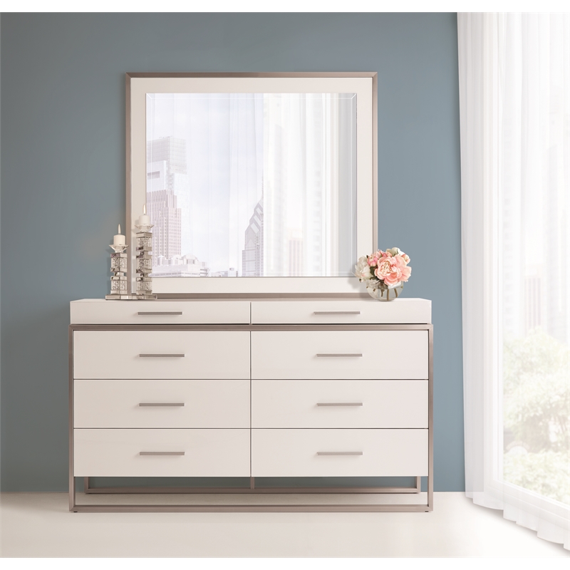Michael Amini Marquee 8-Drawer Dresser with Mirror in Cloud White