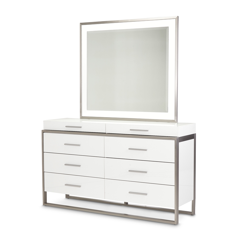 Michael Amini Marquee 8-Drawer Dresser with Mirror in Cloud White