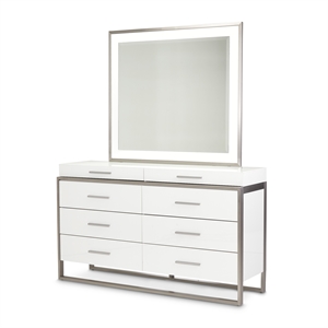 Michael Amini Marquee 8-Drawer Dresser with Mirror in Cloud White