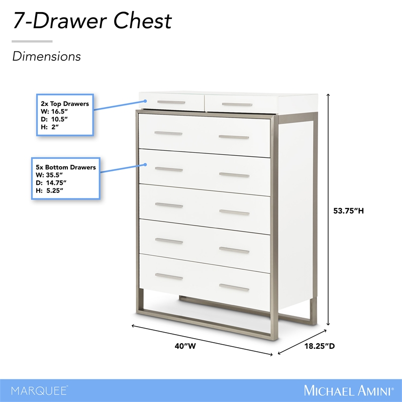 Marquee 7-Drawer Modern Chest in Cloud White