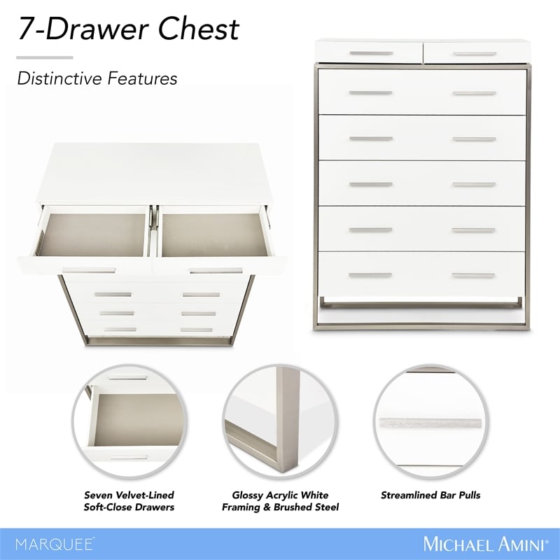 Marquee 7-Drawer Modern Chest in Cloud White