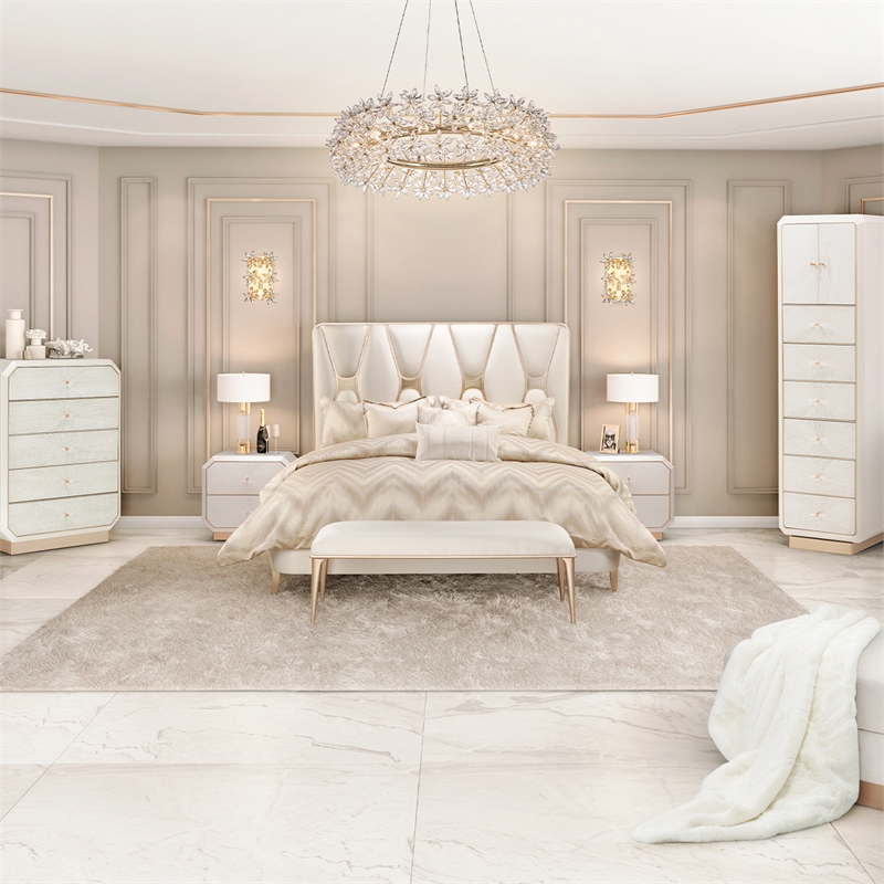 La Rachelle Cal. King Panel Bed in Champagne Ivory & Chardonnay