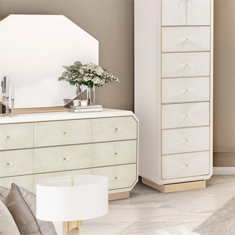 La Rachelle 9-Drawer Dresser with Mirror - Champagne