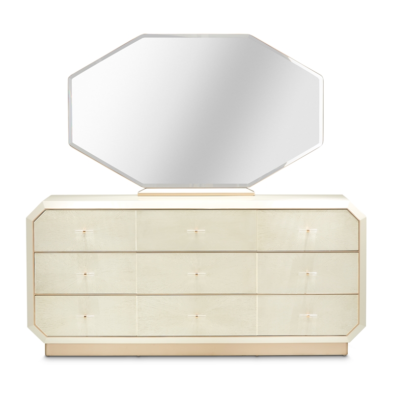 La Rachelle 9-Drawer Dresser with Mirror - Champagne
