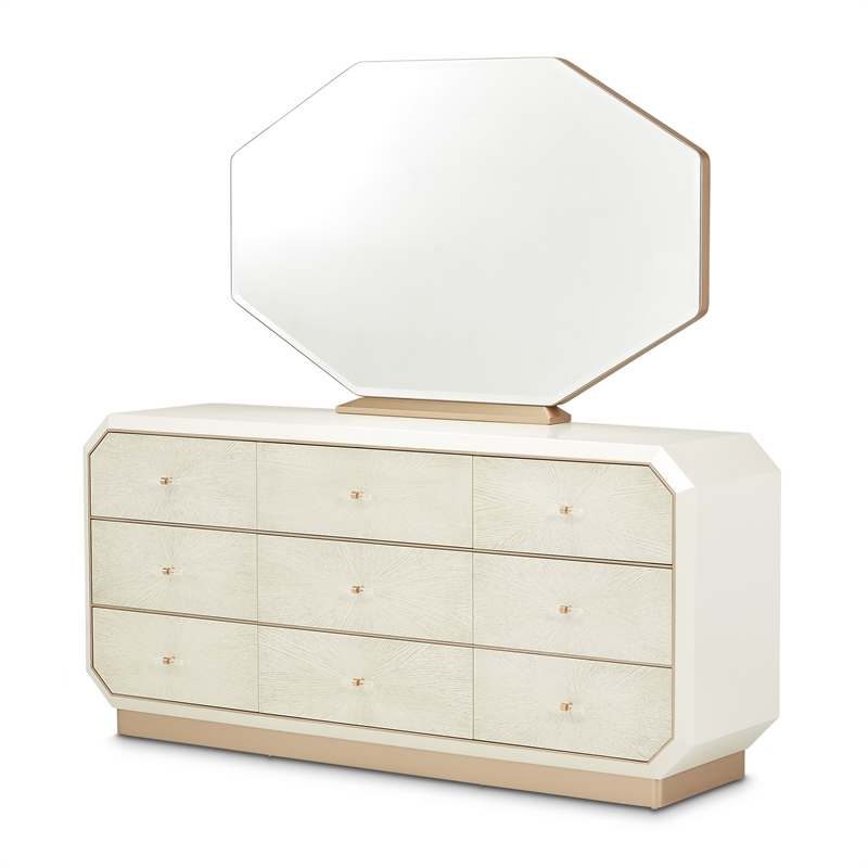 La Rachelle 9-Drawer Dresser with Mirror - Champagne