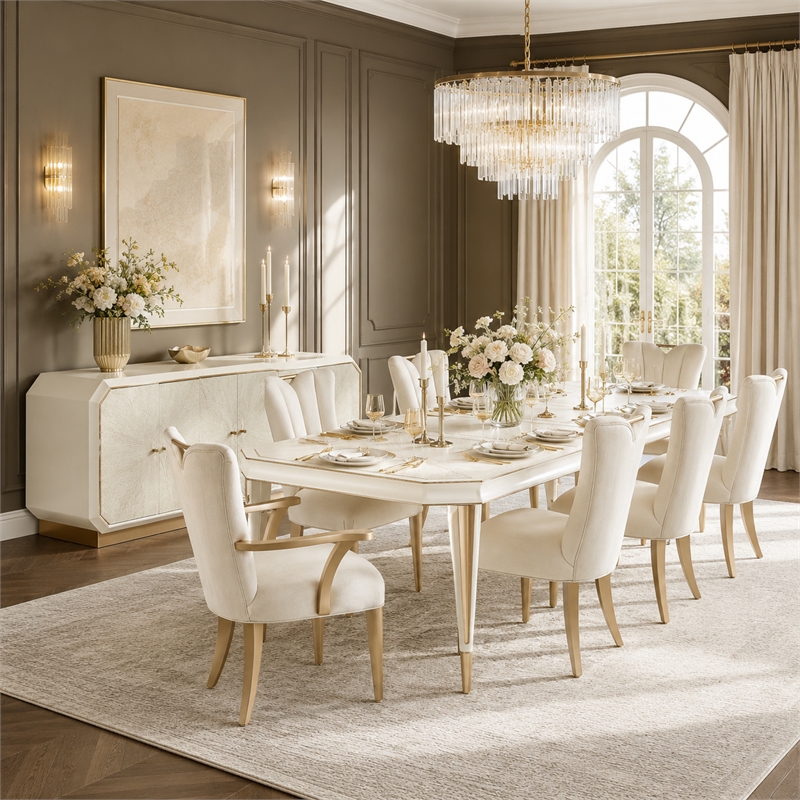 Michael Amini La Rachelle Rectangular Dining Table in Champagne