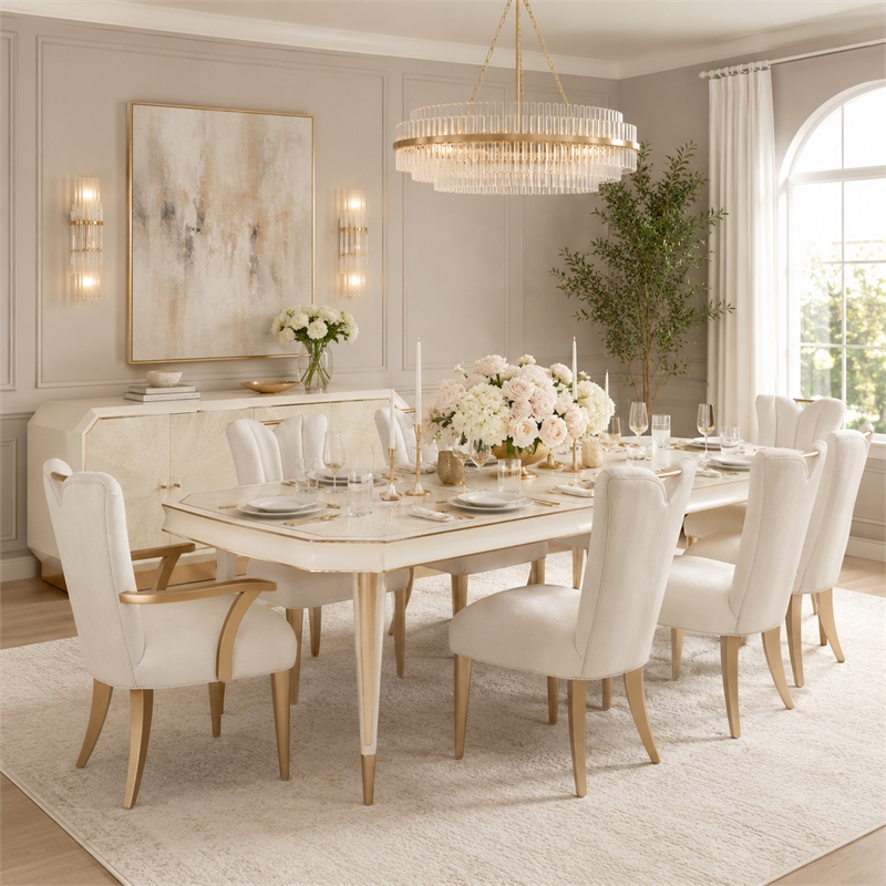 Michael Amini La Rachelle Rectangular Dining Table in Champagne