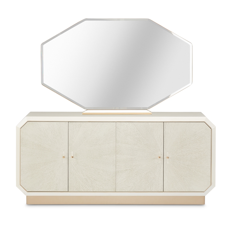 Michael Amini La Rachelle Sideboard and Mirror Set in Champagne