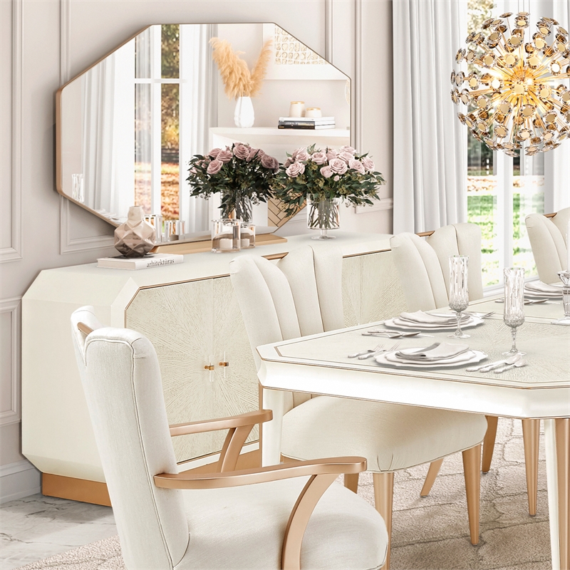 Michael Amini La Rachelle Sideboard and Mirror Set in Champagne
