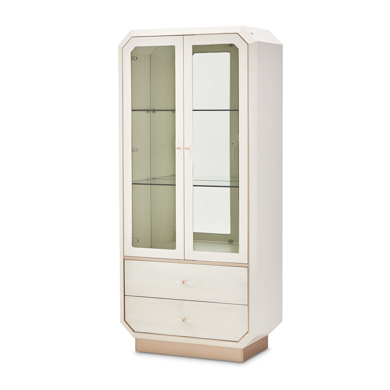 Michael Amini La Rachelle Display Cabinet with LED Lighting - Champagne Ivory