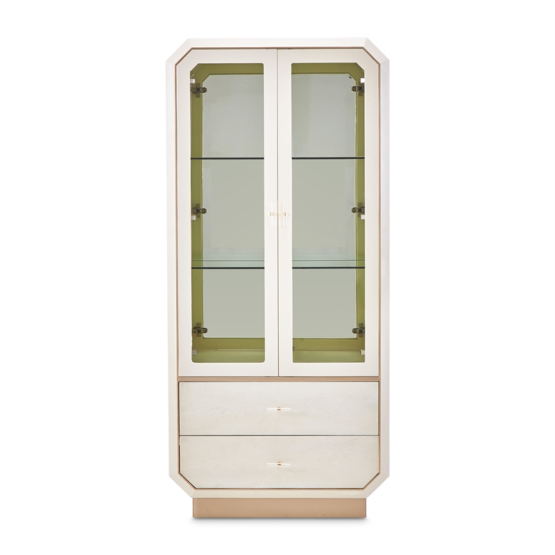 Michael Amini La Rachelle Display Cabinet with LED Lighting - Champagne Ivory