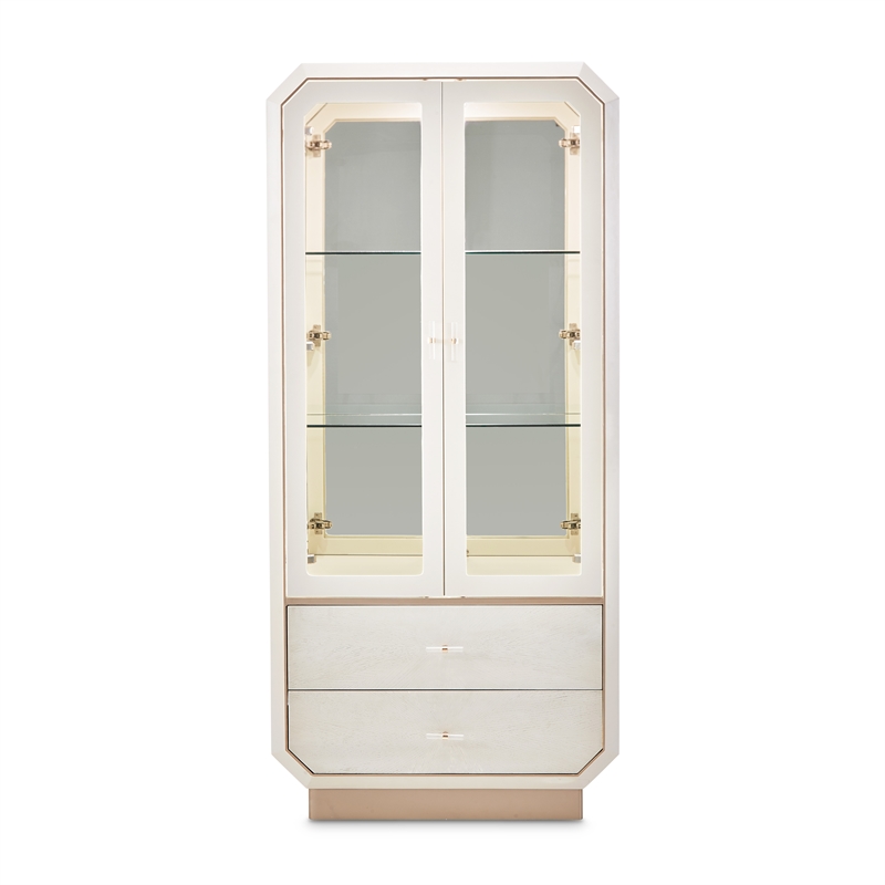 Michael Amini La Rachelle Display Cabinet with LED Lighting - Champagne Ivory