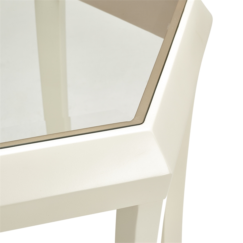 Michael Amini La Rachelle Hexagon Glass Cocktail Table in Champagne Ivory